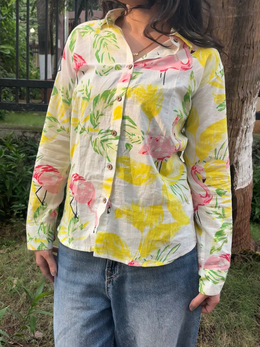 White-Yellow Flamingo Shirt